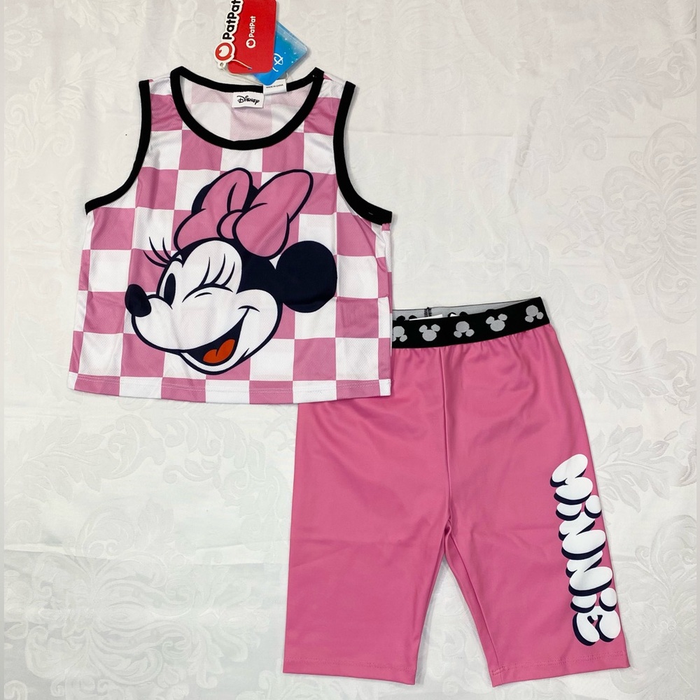 Disney Minnie 2pcs Girl Checkmate Grid pattern Sporty Vest and Leggings Set - Picture 8 of 11